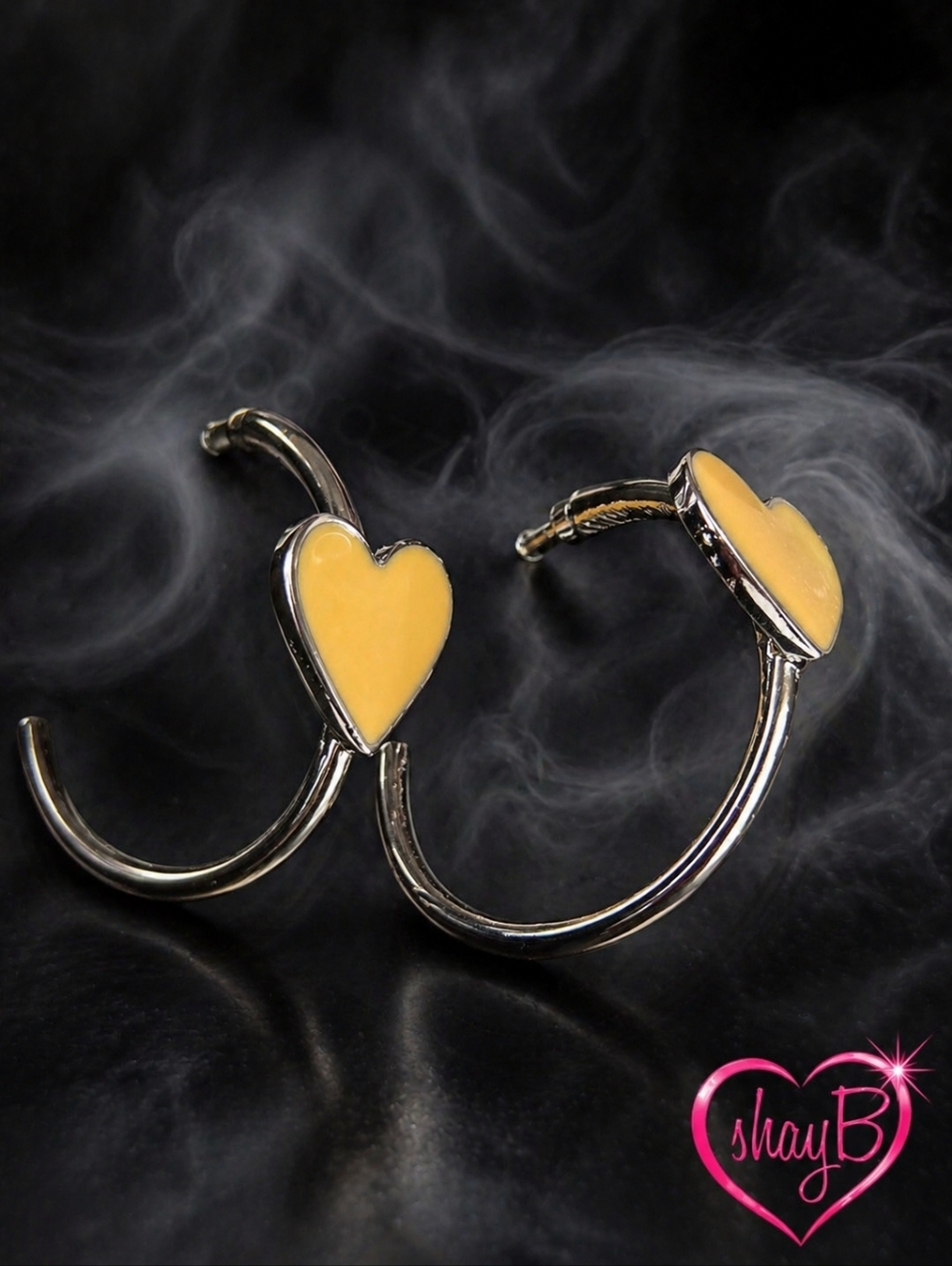 Yellow Heart Hoop Earrings - Yellow Enamel Accent